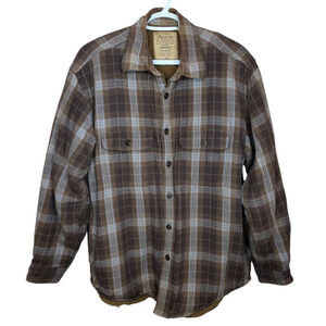 Vintage Arrow Blue Jeans Co Brown Plaid Sherpa Lined Sweater Jacket Medium *FLAW